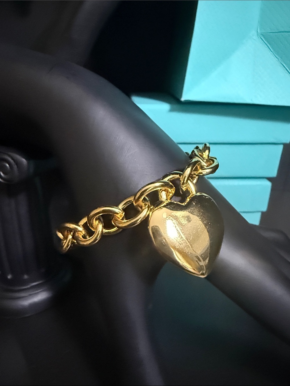 Gold Heart Charm Link Bracelet for Women